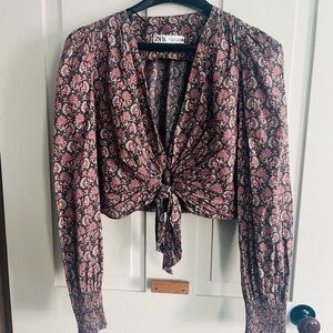 Zara Women's Floral Blouse - Pink and Black